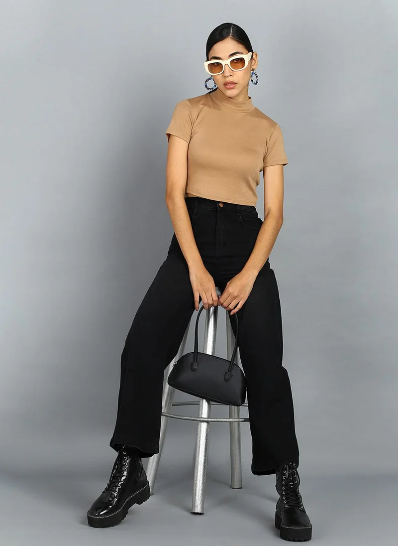 Urbano Fashion  Urbano Fashion Women's Black Regular Fit Wide Leg Washed Jeans for Women | Best Price UAE